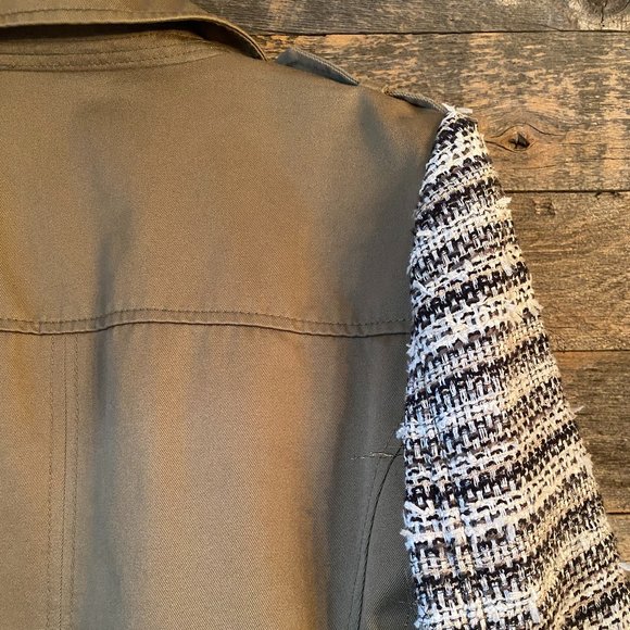 Madewell Crossweave Sweater Sleeve Tweed Trench Utility Jacket Olive XS - Picture 14 of 15